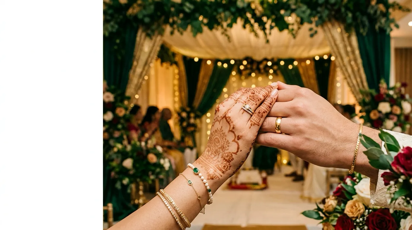 A couple joining hands at their wedding ceremony